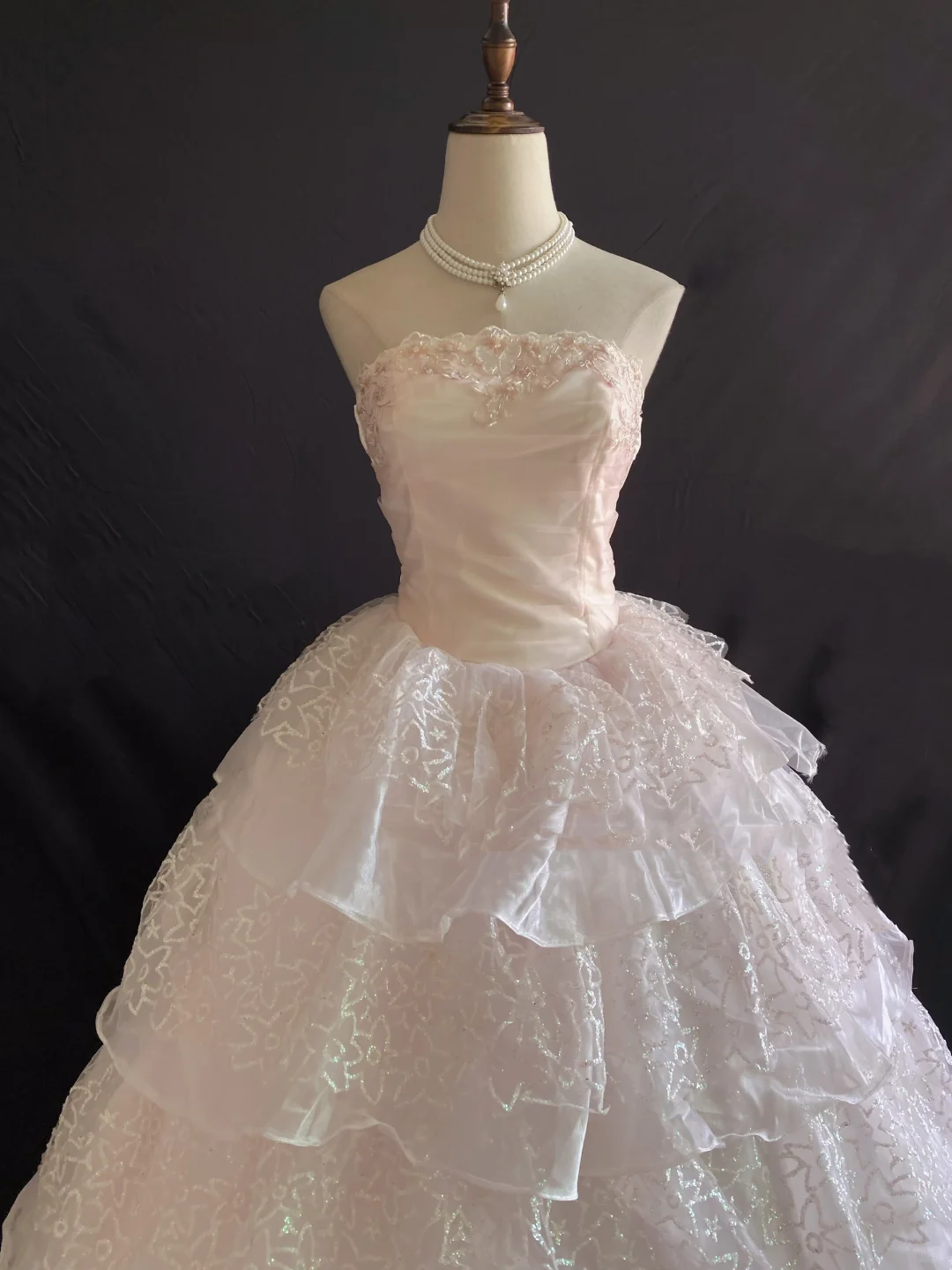 Blush pink strapless romantic gown with fitted waist and voluminous princess skirt, wedding dress and bridal gown gh8250