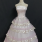 Blush Pink Strapless Long Romantic Gown with Cinched Waist and Voluminous Princess Skirt, Wedding Bridal Dress gh8346