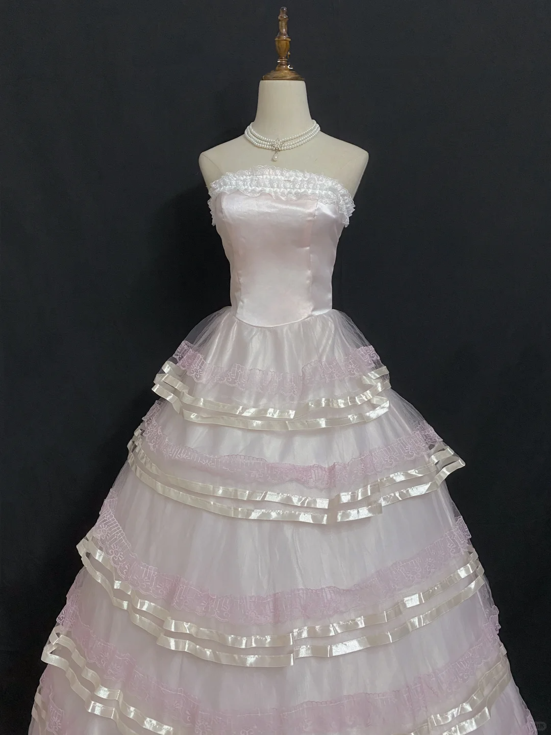 Blush Pink Strapless Long Romantic Gown with Cinched Waist and Voluminous Princess Skirt, Wedding Bridal Dress gh8346