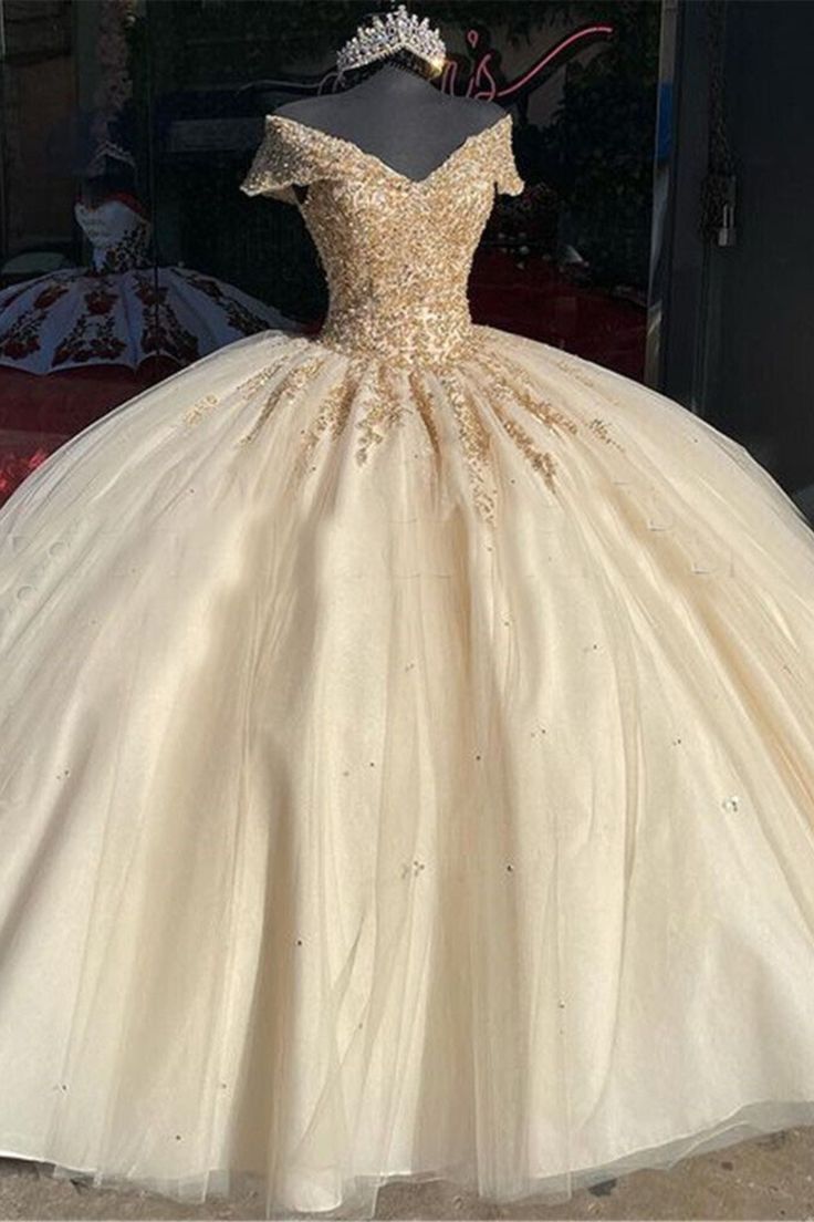 Champagner Farbe Herrlich Glänzend Exquisite Perlen Lange Ballkleid Abendkleid gh3365