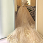 Light Apricot Off-the-Shoulder Waist-Cinched Full Flared Long Luxury Romantic Dress, Wedding Gown gh7672