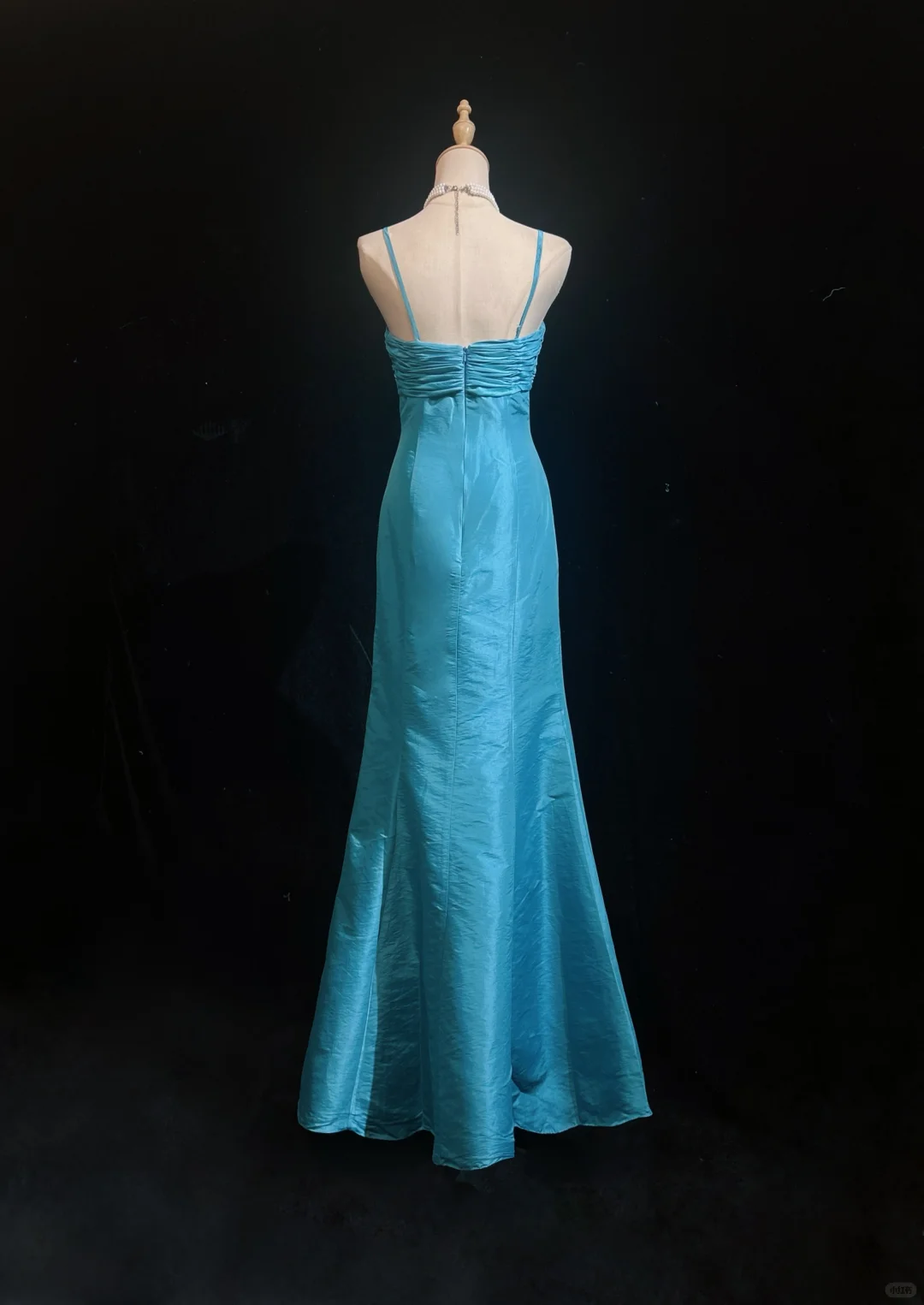 ✨Girlhomeshops-Lake Blue Spaghetti Strap Satin Mermaid Gown 3D Bow gh10140