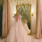 Pink Gorgeous Exquisite Floral Long Elegant Fairy Off-shoulder Tulle Ball Gown Evening Dress gh3243