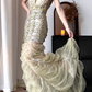 Light‑Mint‑Green‑Vintage‑Gown V‑Neck‑Sleeveless Heavy‑Beaded‑Sequins‑Yellow‑Green‑Tones Bodycon‑Mermaid Crinkled‑Sheer‑Tulle‑Skirt Chapel‑Train Palace‑Style‑Evening‑Prom‑Dress gh8827