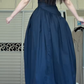Navy Blue Strapless Tube Top Long Evening Gown, Folded Bandeau Neckline, Waist Bow Sash Tie, Side Pockets, Gathered Floor‑Length Maxi Skirt, Formal Prom Dress gh8931
