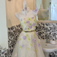 Light Yellow Strapless Cinched Waist A-Line Skirt Long Romantic Dress, Wedding Gown gh7825