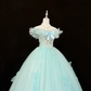 Light Blue Off-the-Shoulder Floral Neckline Cinched Waist Voluminous Princess Skirt Romantic Dress, Wedding Gown gh7860