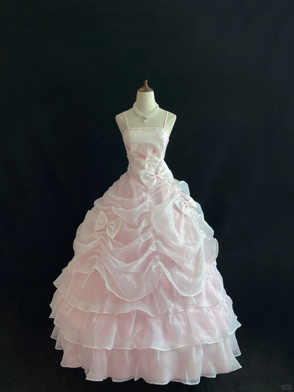 Light Pink Spaghetti Strap Romantic Dress for Girls, Fitted Waist, Fluffy Princess Skirt, Cute Young Lady Wedding Dress & Bridal Gown gh8166