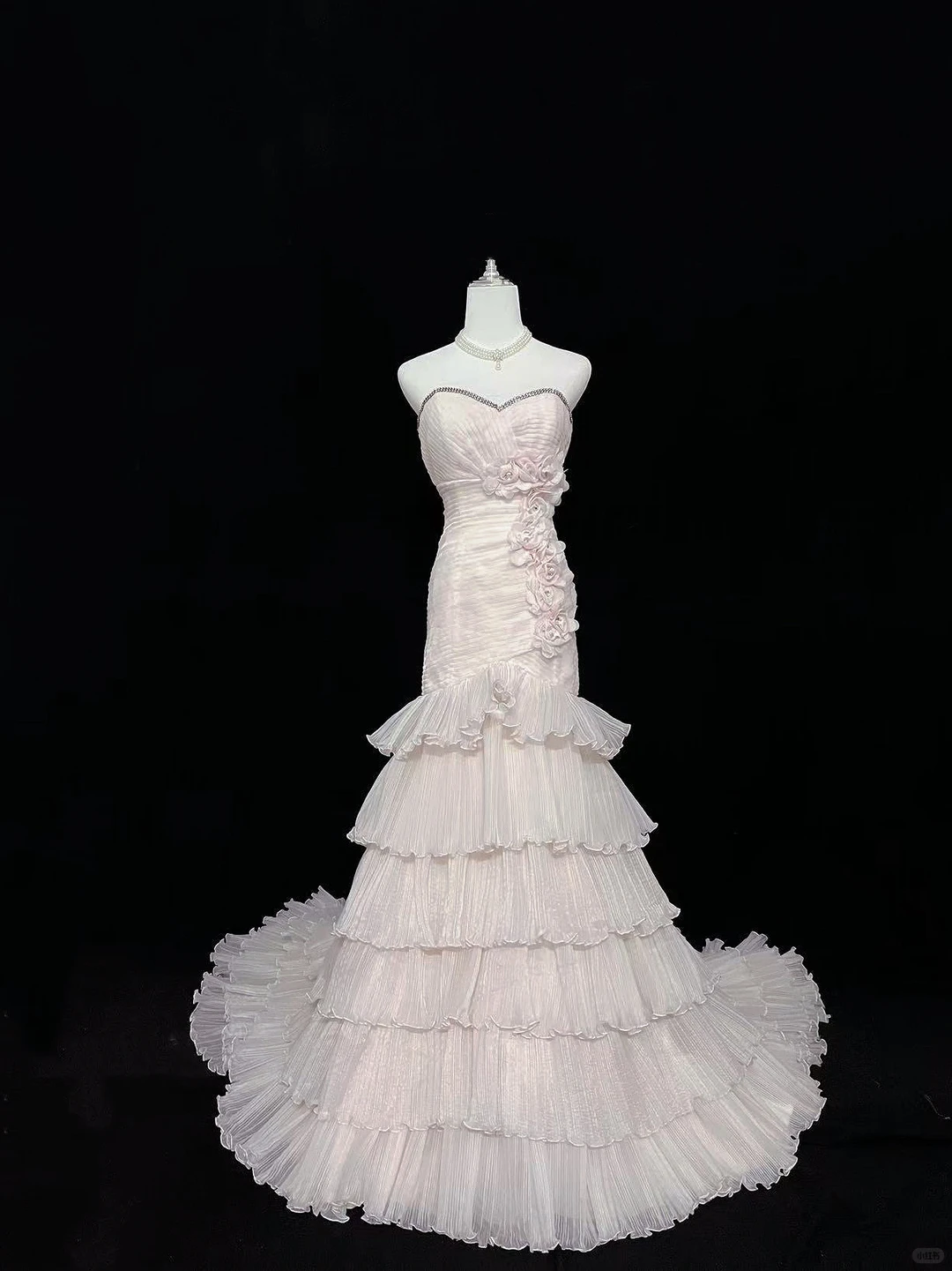 Blush Pink Strapless, Cinched Waist, Slim Fit Sexy Mermaid Skirt Long Romantic Dress, Wedding Gown gh8032