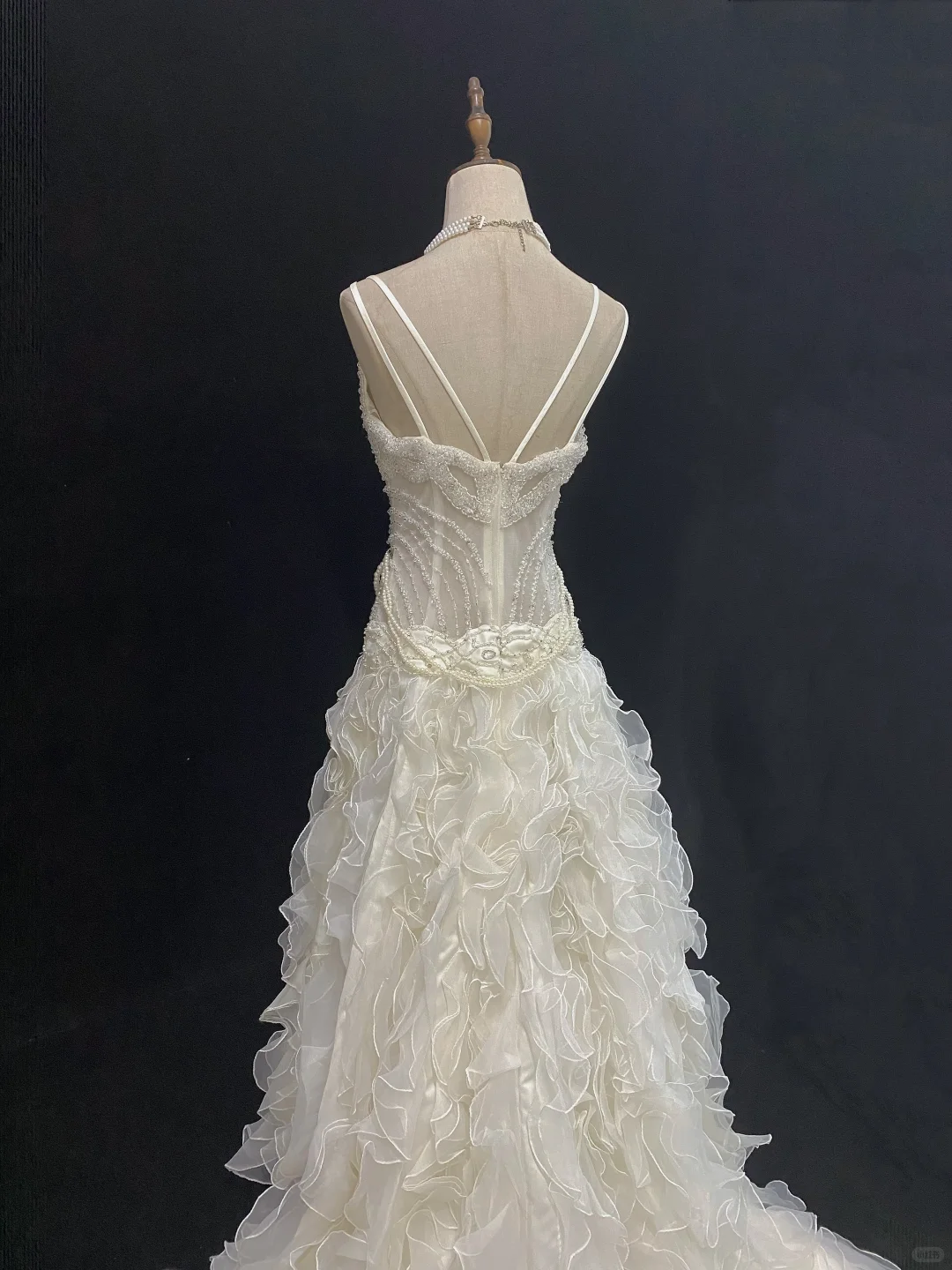 Off-white Spaghetti Strap Long Vintage Romantic Gown, Embroidered, Slim Cinched Waist, Wedding Dress & Bridal Gown gh8121