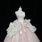 Blush Pink Strapless Bow Cinched Waist Voluminous Princess Skirt Long Romantic Dress, Wedding Gown gh7946