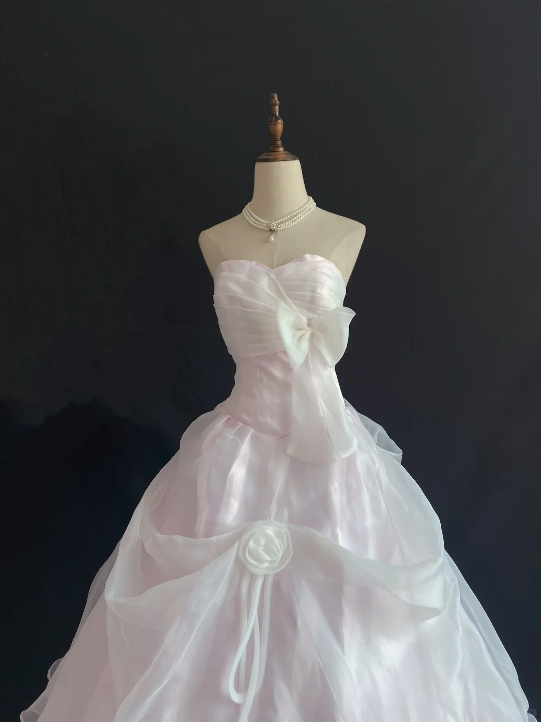 Blush Pink Strapless Romantic Gown with Bow Decoration, Cinched Waist & Voluminous Princess Skirt, Wedding Dress & Bridal Gown gh8206