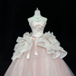 Blush Pink Strapless Bow Cinched Waist Voluminous Princess Skirt Long Romantic Dress, Wedding Gown gh7946
