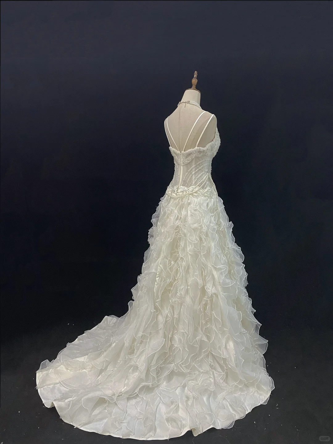 Off-white Spaghetti Strap Long Vintage Romantic Gown, Embroidered, Slim Cinched Waist, Wedding Dress & Bridal Gown gh8121