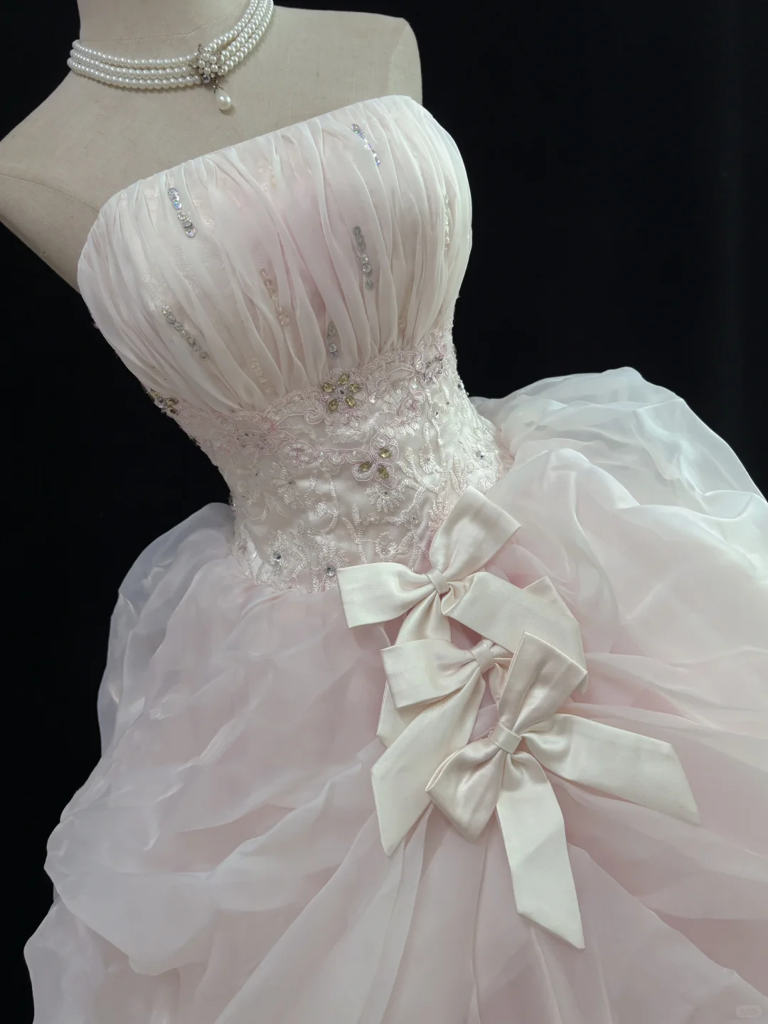 Blush Pink Strapless, Cinched Waist, Voluminous Princess Skirt, Long Elegant Romantic Dress, Wedding Gown gh8082