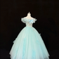 Light Blue Off-the-Shoulder Floral Neckline Cinched Waist Voluminous Princess Skirt Romantic Dress, Wedding Gown gh7860