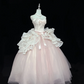 Blush Pink Strapless Bow Cinched Waist Voluminous Princess Skirt Long Romantic Dress, Wedding Gown gh7946