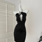 Black Fashion Sexy Deep V Heavy Diamond Short Satin Homecoming Dress Birthday Party Dress Cocktail Party Dress Evening Dress gh3962