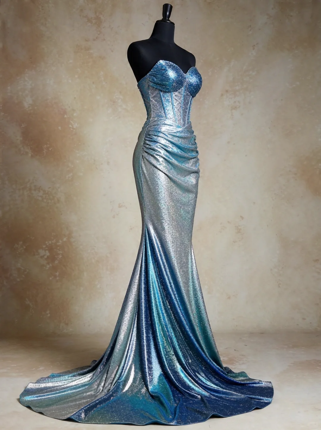✨Girlhomeshops-Strapless Sweetheart Ombre Glitter Mermaid Corset Prom Gown gh10502