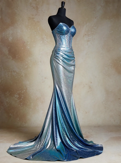 ✨Girlhomeshops-Strapless Sweetheart Ombre Glitter Mermaid Corset Prom Gown gh10502