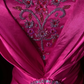 Fuchsia Satin Prom Dress V Neck Ruched Bodice Rhinestone Waist Long Sash Formal Gown with Ruffle Shrug gh9557