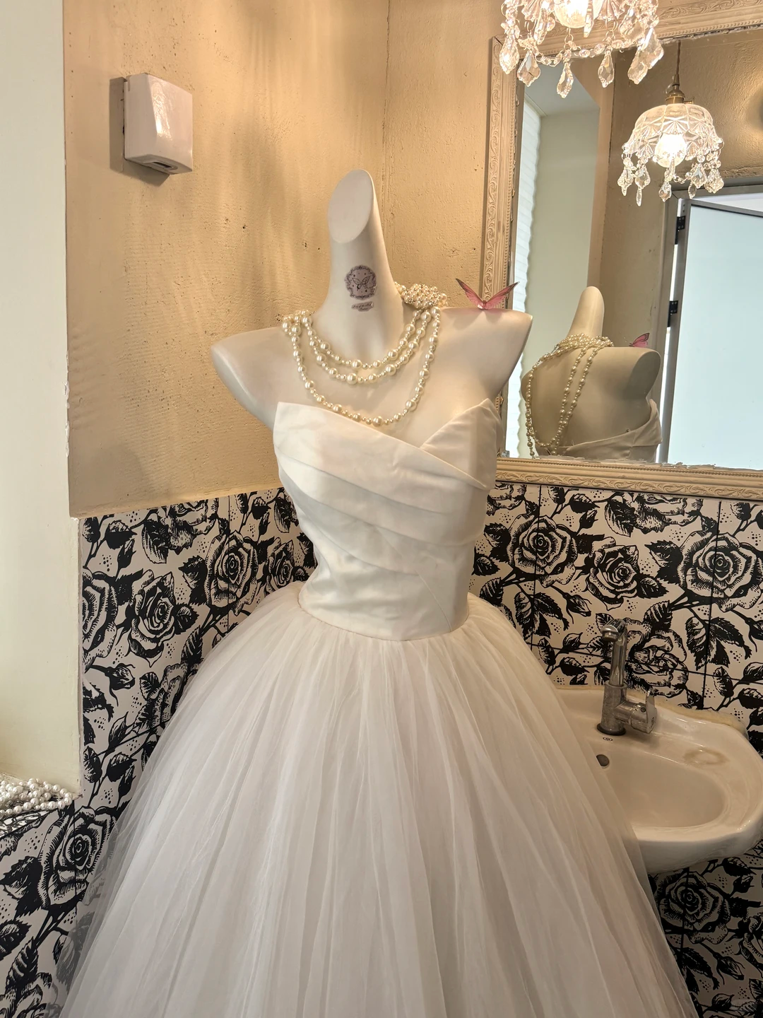 White Strapless Waist-Cinched Voluminous Skirt Long Romantic Dress, Wedding Gown gh7607