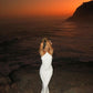 White fashion cross strap elegant simple long satin floor-length mermaid ball gown evening dress gh3169