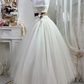 White Strapless Wedding Dress, Ruched Bodice With Beaded Rhinestone, Vintage Brown Embroidered Sash Multi Pearl Chain Voluminous Tulle A-Line Bridal Gown gh9267