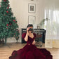 Burgundy Velvet V Neck Short Puff Sleeve Beaded A-Line Long Floor Length Ball Gown Evening Dress Christmas Party Dress gh3042