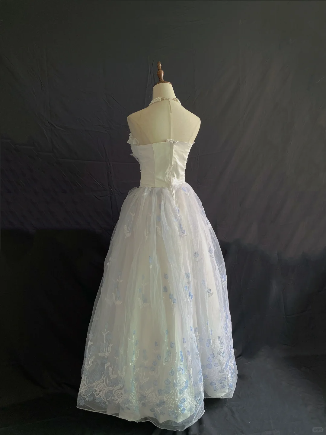 White Strapless Long Romantic Gown With Light Blue Lace Skirt, Wedding Dress & Bridal Gown gh8207