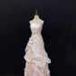 Blush Pink Spaghetti Strap Vintage Long Elegant Romantic Gown, Embroidery Detail, Cinched Waist, Wedding Dress & Bridal Gown gh8167