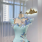Light Blue-Green Waist-Cinched Fitted Long Evening Dress, Fairy Gown, Romantic Gown gh7414