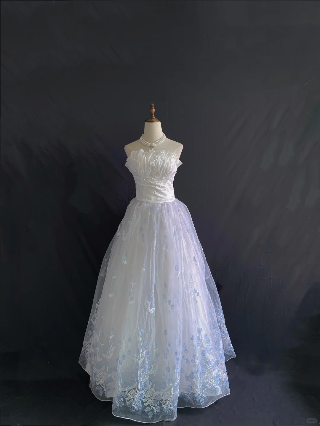 White Strapless Long Romantic Gown With Light Blue Lace Skirt, Wedding Dress & Bridal Gown gh8207