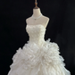 Off White Strapless Beaded Cinched Waist Voluminous Tiered Skirt Luxury Romantic Dress, Wedding Gown gh8033