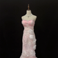 Blush Pink Strapless, Cinched Waist, Slim Fit, Rhinestone Rose Details, Charming Long Romantic Dress, Wedding Gown gh8083