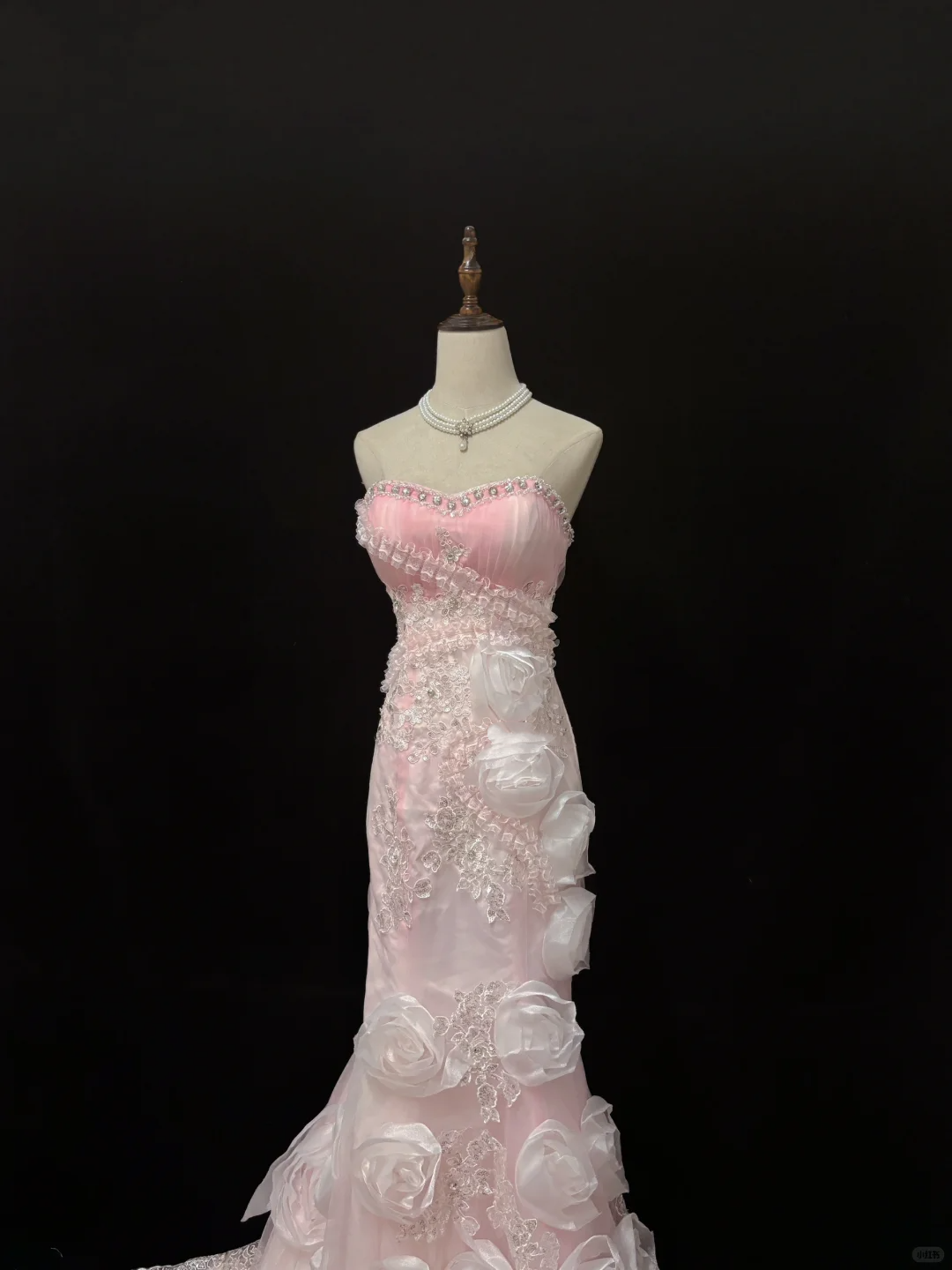 Blush Pink Strapless, Cinched Waist, Slim Fit, Rhinestone Rose Details, Charming Long Romantic Dress, Wedding Gown gh8083