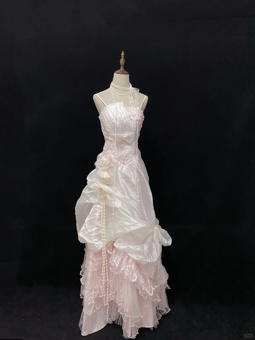 Blush Pink Spaghetti Strap Vintage Long Elegant Romantic Gown, Embroidery Detail, Cinched Waist, Wedding Dress & Bridal Gown gh8167
