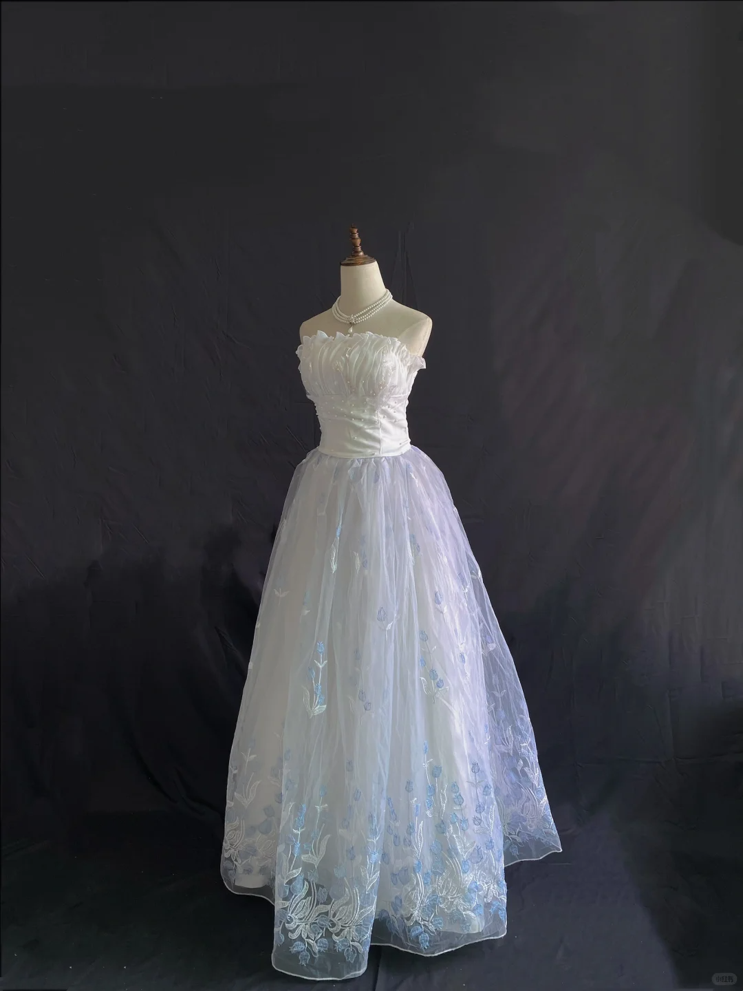 White Strapless Long Romantic Gown With Light Blue Lace Skirt, Wedding Dress & Bridal Gown gh8207