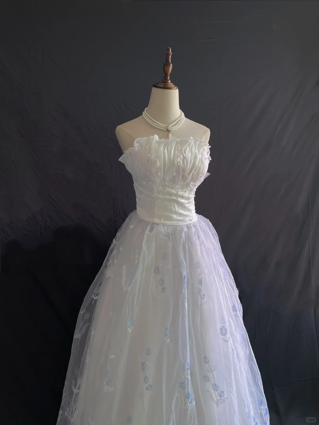 White Strapless Long Romantic Gown With Light Blue Lace Skirt, Wedding Dress & Bridal Gown gh8207