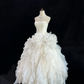 Off White Strapless Beaded Cinched Waist Voluminous Tiered Skirt Luxury Romantic Dress, Wedding Gown gh8033