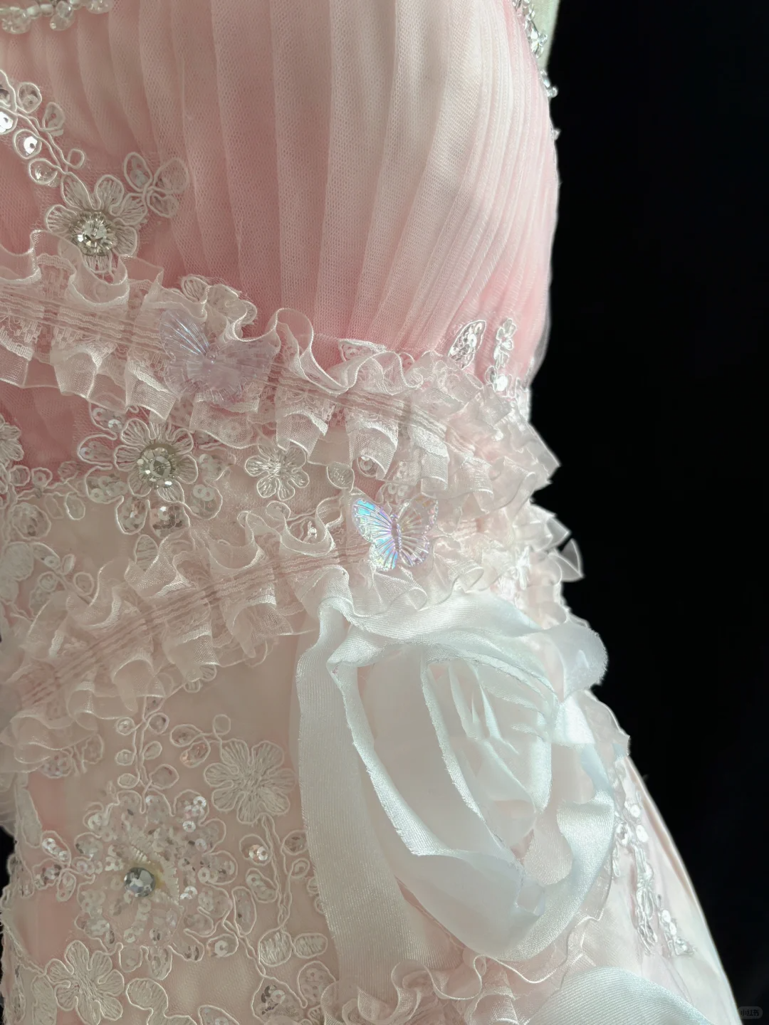 Blush Pink Strapless, Cinched Waist, Slim Fit, Rhinestone Rose Details, Charming Long Romantic Dress, Wedding Gown gh8083