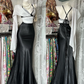 Sexy Long Black Vintage Spaghetti Strap Fitted Waist Slim Bodycon Prom & Evening Party Dress gh8474