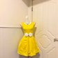Bright Yellow Sleeveless Short Cocktail Dress, Round Neck White Rhinestone Bow Waistband Pleated A-Line Homecoming Party Gown gh9265