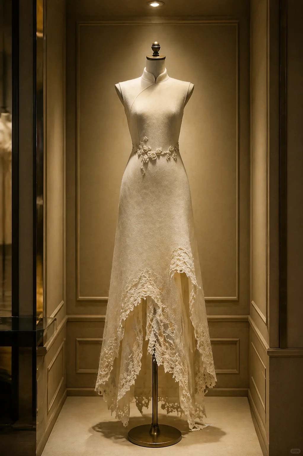 ✨Girlhomeshops-Irregular Lace Hem Ivory Qipao Cheongsam Wedding Dress gh10478