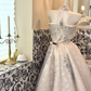 Ivory Strapless Tassel Silver Beaded Waist-Cinched Fitted Full Flared Romantic Dress, Wedding Gown gh7516
