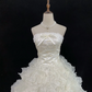 Off-white strapless romantic temperament gown with cinched waist and fluffy cute wavy skirt, wedding dress & bridal gown gh8123