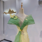 Light Green Spliced Pale Yellow Waist-Cinched Fitted Elegant Long Evening Dress, Fairy Gown, Romantic Gown gh7415