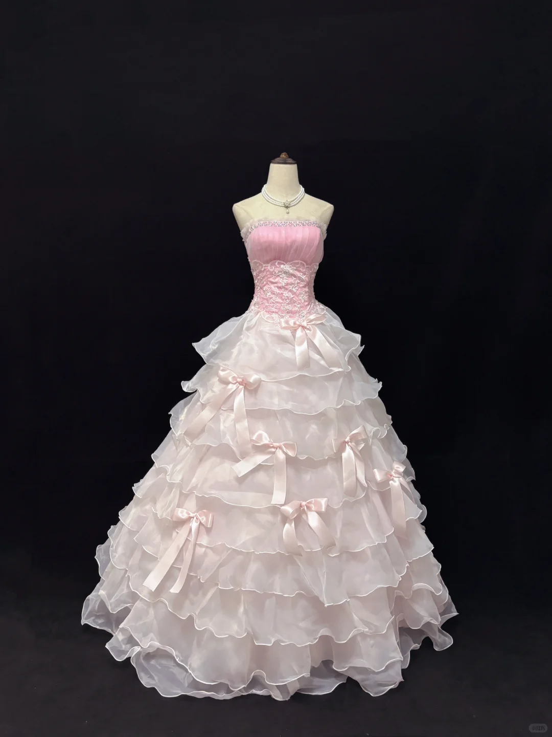 Blush Pink Strapless, Cinched Waist, Voluminous Tiered Skirt Long Romantic Dress, Wedding Gown gh8084