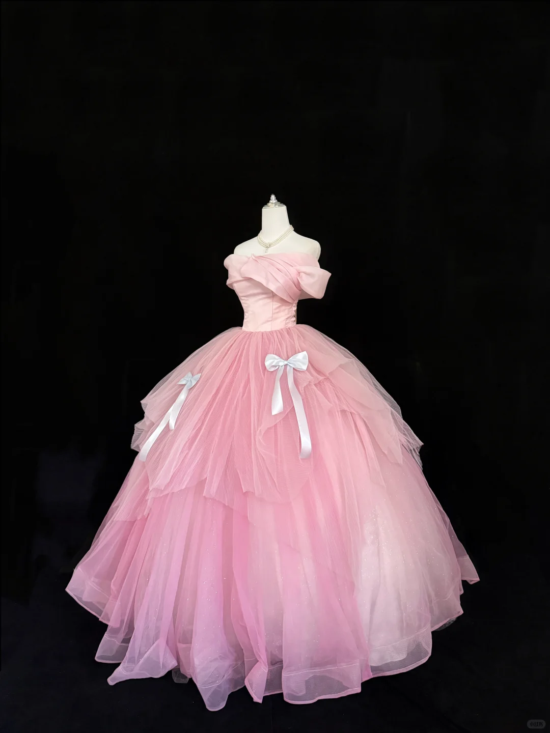 Pink Girly Off-the-Shoulder Cinched Waist Voluminous Princess Skirt Romantic Dress, Wedding Gown gh7862