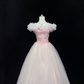 Blush Pink Ruffled Neckline Cinched Waist Full Flared Skirt Vintage Long Romantic Dress, Wedding Gown gh8034